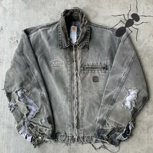 Vintage Y2K gray DISTRESSED Carhartt Detroit work wear jacket